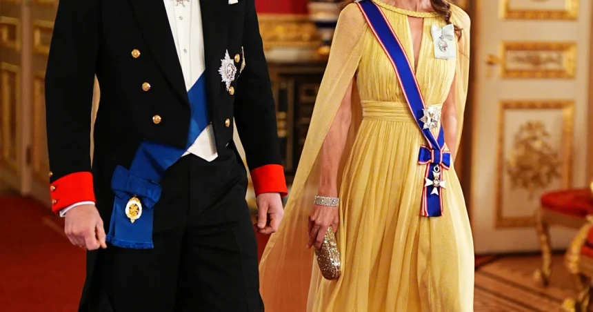Princezná Kate žiarila v žltých šatách s perlami na večeri pre ománskeho sultána